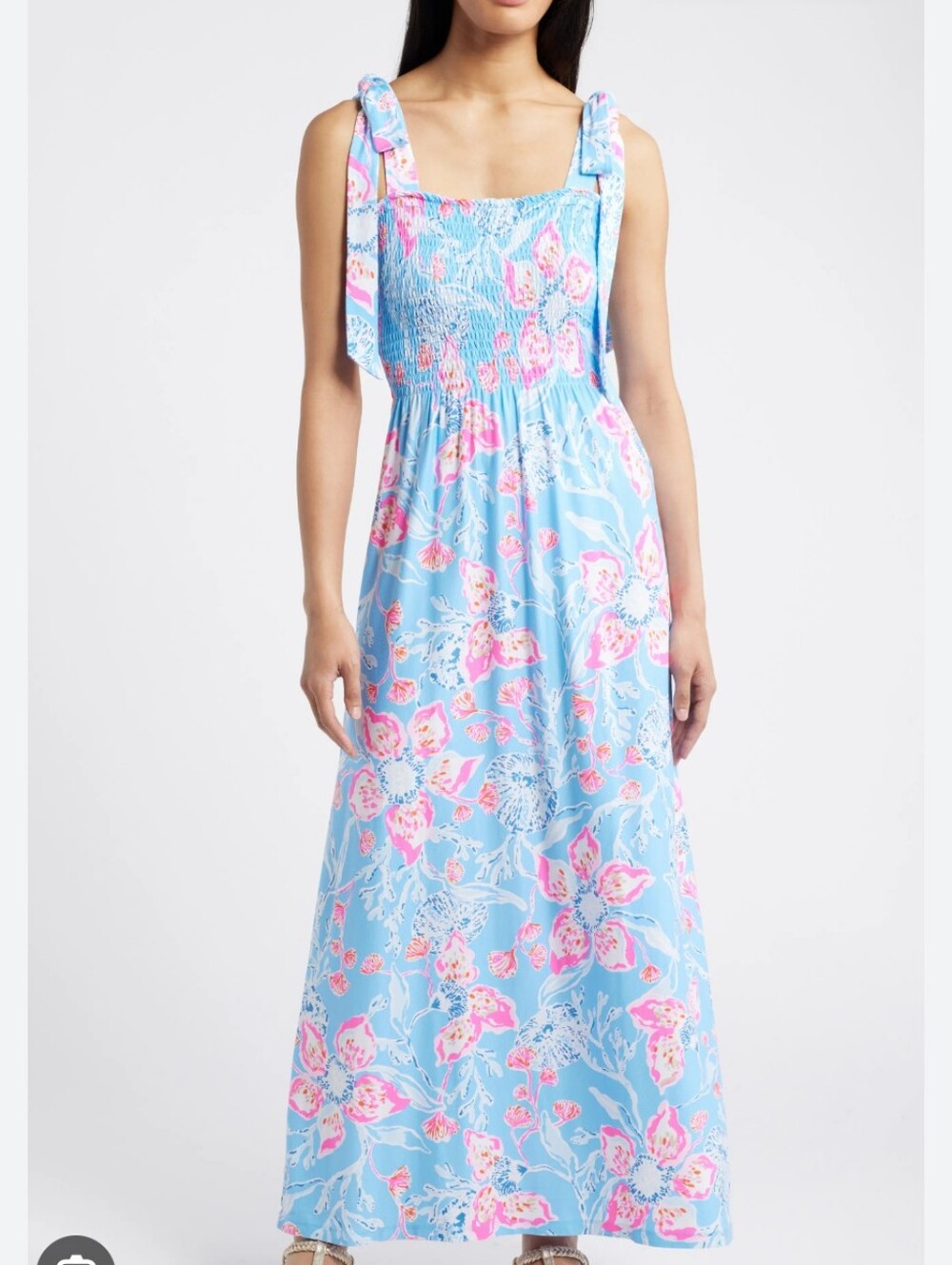 Lilly Pulitzer kailua Blue Floral Tie-Shoulder Maxi Dress